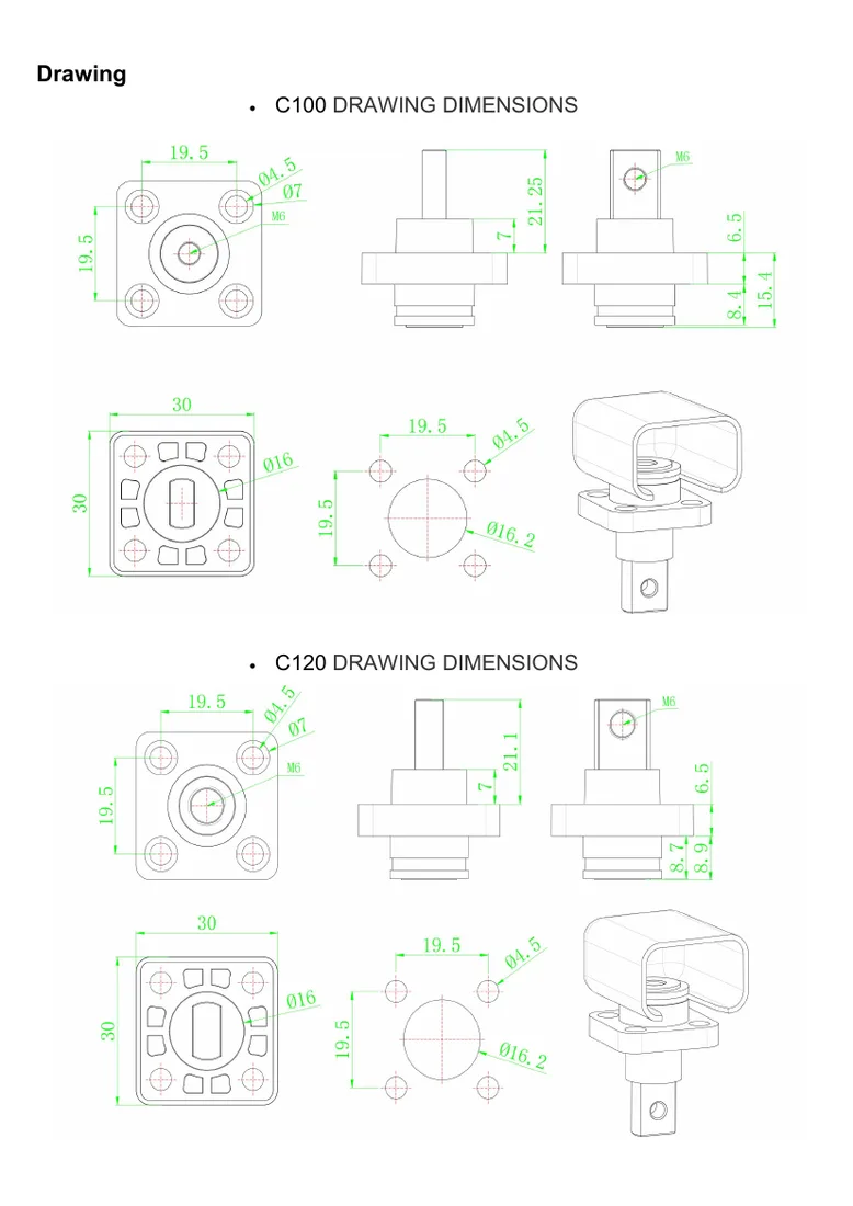 C-100 and C-120 dimensional drawings