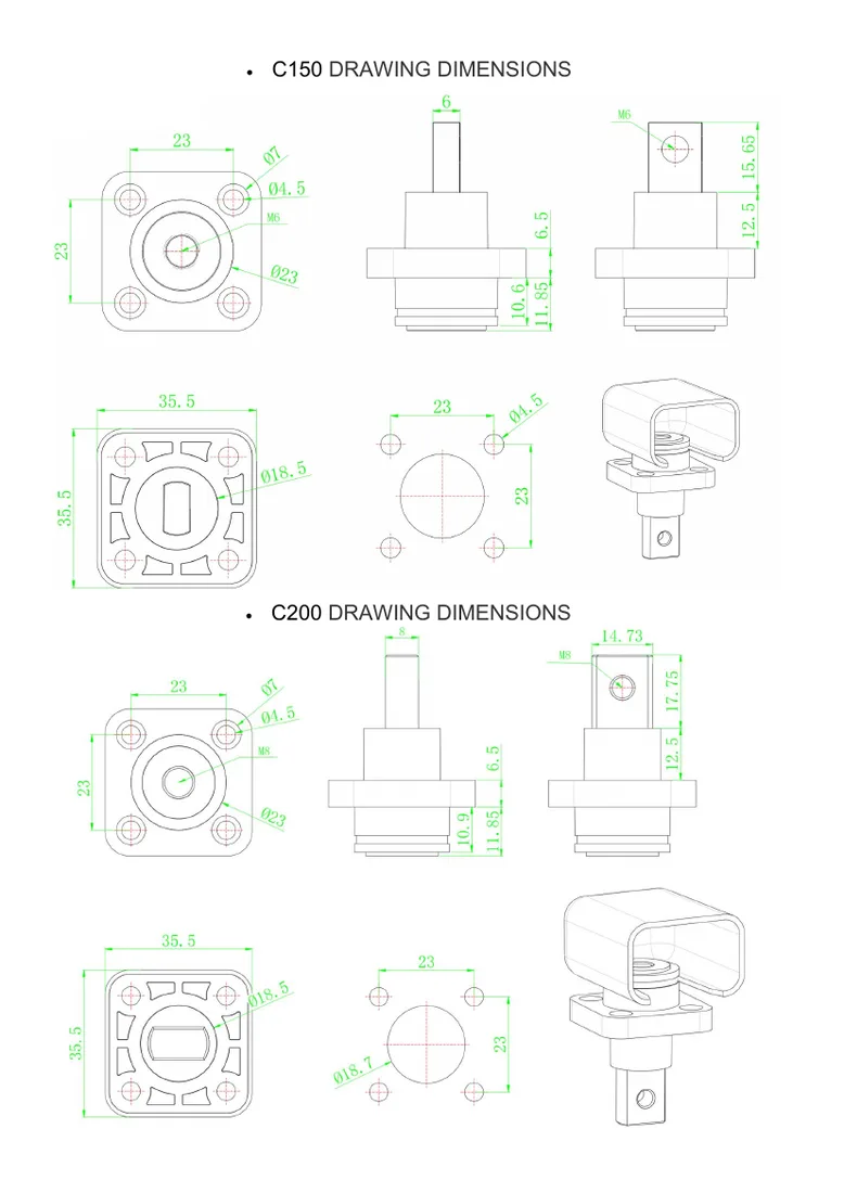 C-150 and C-200 dimensional drawings
